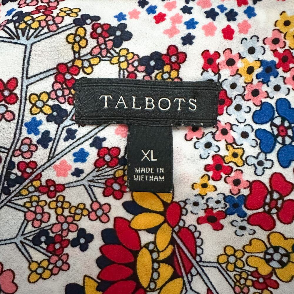 Talbots Meadow Colorful Floral Tie Neck Blouse Top Size XL - Picture 9 of 11